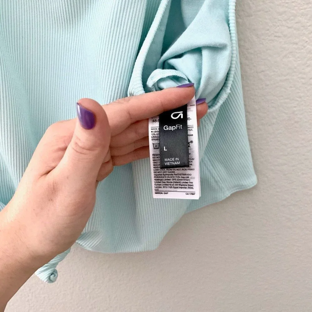 Gap GapFit Ribbed Blackout Twist-Knot Cropped Sports Bra Aqua Size L - Picture 8 of 9